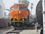 BNSF 102 shoves in a line of private passenger cars into Monad yard